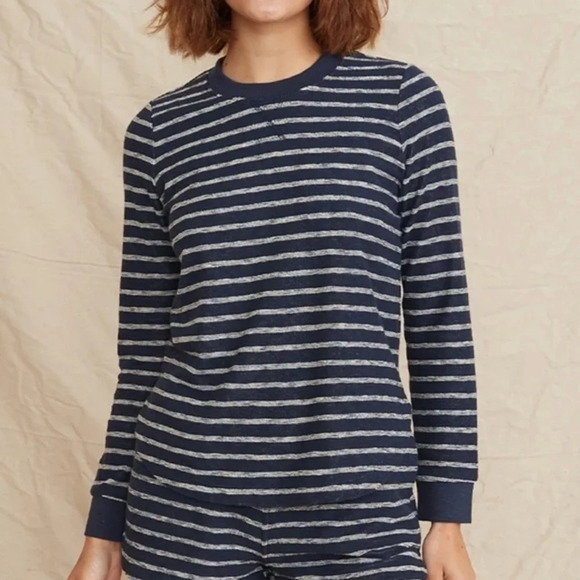 Marine Layer • Navy White Stripe Britton Saddle Crew Neck Top - Picture 1 of 4
